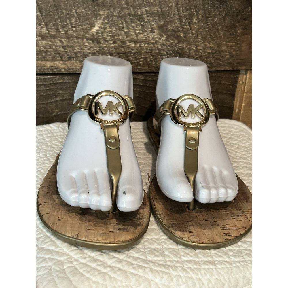 MICHAEL KORS Cork Sandals MK Logo charm Jelly PVC flip flop CHOOSE SIZE 8
